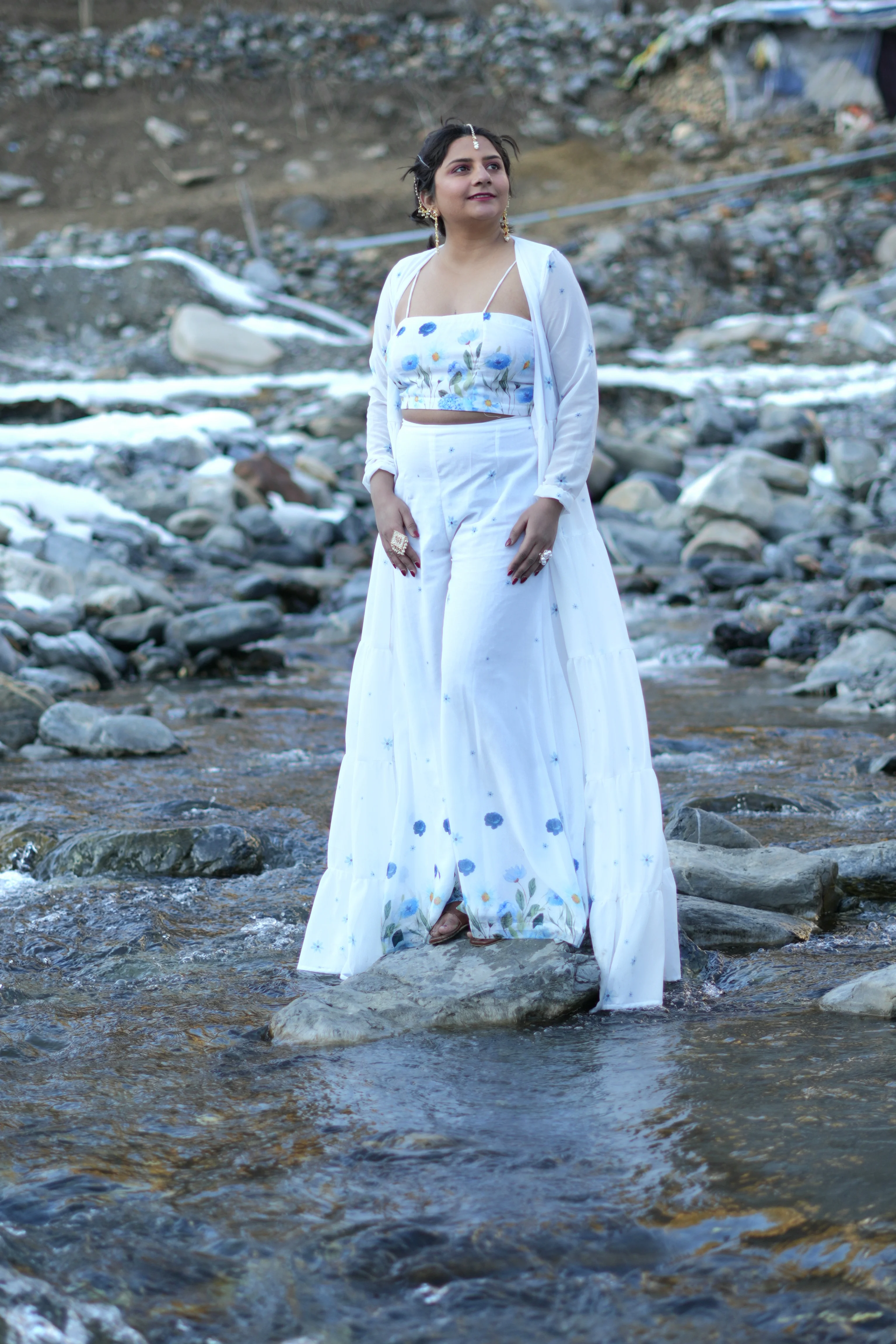 Talonnè Crop top and wide leg trouser set with Flared Jacket 
